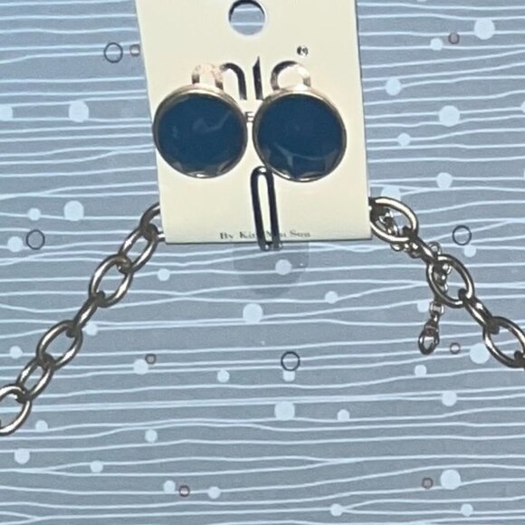 Mia 22” Pendant Necklace Tri Colored Gems & Earrings Gold Fringe - Picture 6 of 11